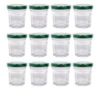 Argon Tableware Glass Jam Jars with Airtight Green Lids - 30ml - Pack of 12 - Empty Screw Top Kitchen Storage Jar for Food, Honey, Spice, Pickling, Preserving, Candle Making