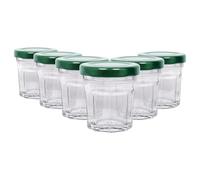 Argon Tableware Glass Jam Jars with Airtight Green Lids - 30ml - Pack of 6 - Empty Screw Top Kitchen Storage Jar for Food, Honey, Spice, Pickling, Preserving, Candle Making