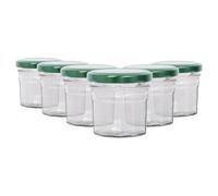 Argon Tableware Glass Jam Jars with Airtight Green Lids - 90ml - Pack of 6 - Empty Screw Top Kitchen Storage Jar for Food, Honey, Spice, Pickling, Preserving, Candle Making