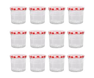 Argon Tableware Glass Jam Jars with Airtight Red Gingham Lids - 130ml - Pack of 12 - Empty Screw Top Kitchen Storage Jar for Food, Honey, Spice, Pickling, Preserving, Candle Making