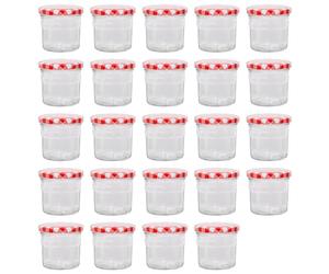 Argon Tableware Glass Jam Jars with Airtight Red Gingham Lids - 130ml - Pack of 24 - Empty Screw Top Kitchen Storage Jar for Food, Honey, Spice, Pickling, Preserving, Candle Making