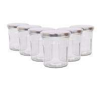 Argon Tableware Glass Jam Jars with Airtight Silver Lids - 250ml - Pack of 6 - Empty Screw Top Kitchen Storage Jar for Food, Honey, Spice, Pickling, Preserving, Candle Making