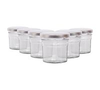 Argon Tableware Glass Jam Jars with Airtight Silver Lids - 90ml - Pack of 6 - Empty Screw Top Kitchen Storage Jar for Food, Honey, Spice, Pickling, Preserving, Candle Making