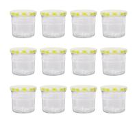 Argon Tableware Glass Jam Jars with Airtight Yellow Gingham Lids - 130ml - Pack of 12 - Empty Screw Top Kitchen Storage Jar for Food, Honey, Spice, Pickling, Preserving, Candle Making