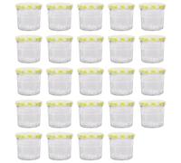 Argon Tableware Glass Jam Jars with Airtight Yellow Gingham Lids - 130ml - Pack of 24 - Empty Screw Top Kitchen Storage Jar for Food, Honey, Spice, Pickling, Preserving, Candle Making