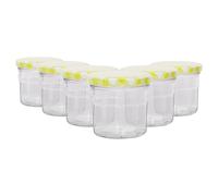 Argon Tableware Glass Jam Jars with Airtight Yellow Gingham Lids - 130ml - Pack of 6 - Empty Screw Top Kitchen Storage Jar for Food, Honey, Spice, Pickling, Preserving, Candle Making