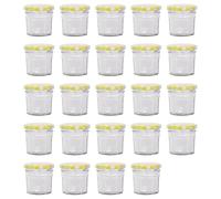 Argon Tableware Glass Jam Jars with Airtight Yellow Gingham Lids - 90ml - Pack of 24 - Empty Screw Top Kitchen Storage Jar for Food, Honey, Spice, Pickling, Preserving, Candle Making