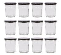 Argon Tableware Glass Jam Jars with Airtight Black Lids - 250ml - Pack of 12 - Empty Screw Top Kitchen Storage Jar for Food, Honey, Spice, Pickling, Preserving, Candle Making