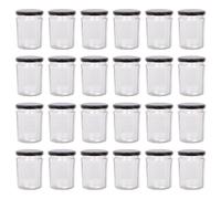 Argon Tableware Glass Jam Jars With Black Lids - 380Ml - Pack Of 24