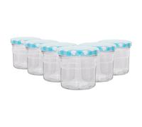 Argon Tableware Glass Jam Jars With Blue Gingham Lids - 130Ml - Pack Of 6