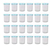 Argon Tableware Glass Jam Jars with Airtight Blue Gingham Lids - 150ml - Pack of 24 - Empty Screw Top Kitchen Storage Jar for Food, Honey, Spice, Pickling, Preserving, Candle Making