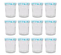 Argon Tableware Glass Jam Jars With Blue Gingham Lids - 250Ml - Pack Of 12
