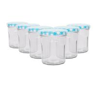 Argon Tableware Glass Jam Jars with Airtight Blue Gingham Lids - 250ml - Pack of 6 - Empty Screw Top Kitchen Storage Jar for Food, Honey, Spice, Pickling, Preserving, Candle Making