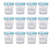 Argon Tableware Glass Jam Jars With Blue Gingham Lids - 30Ml - Pack Of 12