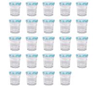 Argon Tableware Glass Jam Jars With Blue Gingham Lids - 30Ml - Pack Of 24