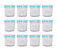 Argon Tableware Glass Jam Jars with Airtight Blue Gingham Lids - 90ml - Pack of 12 - Empty Screw Top Kitchen Storage Jar for Food, Honey, Spice, Pickling, Preserving, Candle Making