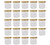 Argon Tableware Glass Jam Jars with Airtight Gold Lids - 130ml - Pack of 24 - Empty Screw Top Kitchen Storage Jar for Food, Honey, Spice, Pickling, Preserving, Candle Making