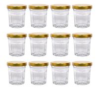 Argon Tableware Glass Jam Jars with Airtight Gold Lids - 30ml - Pack of 12 - Empty Screw Top Kitchen Storage Jar for Food, Honey, Spice, Pickling, Preserving, Candle Making