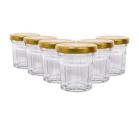 Argon Tableware Glass Jam Jars with Airtight Gold Lids - 30ml - Pack of 6 - Empty Screw Top Kitchen Storage Jar for Food, Honey, Spice, Pickling, Preserving, Candle Making