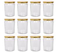 Argon Tableware Glass Jam Jars With Gold Lids - 380Ml - Pack Of 12
