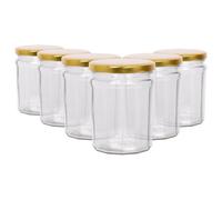 Argon Tableware Glass Jam Jars With Gold Lids - 380Ml - Pack Of 6, Gold