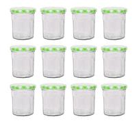 Argon Tableware Glass Jam Jars With Green Gingham Lids - 150Ml - Pack Of 12