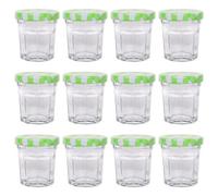 Argon Tableware Glass Jam Jars with Airtight Green Gingham Lids - 30ml - Pack of 12 - Empty Screw Top Kitchen Storage Jar for Food, Honey, Spice, Pickling, Preserving, Candle Making