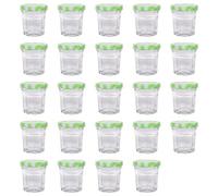 Argon Tableware Glass Jam Jars with Airtight Green Gingham Lids - 30ml - Pack of 24 - Empty Screw Top Kitchen Storage Jar for Food, Honey, Spice, Pickling, Preserving, Candle Making
