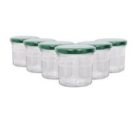 Argon Tableware Glass Jam Jars with Airtight Green Lids - 130ml - Pack of 6 - Empty Screw Top Kitchen Storage Jar for Food, Honey, Spice, Pickling, Preserving, Candle Making