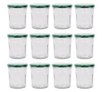 Argon Tableware Glass Jam Jars with Airtight Green Lids - 250ml - Pack of 12 - Empty Screw Top Kitchen Storage Jar for Food, Honey, Spice, Pickling, Preserving, Candle Making