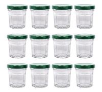 Argon Tableware Glass Jam Jars with Airtight Green Lids - 30ml - Pack of 12 - Empty Screw Top Kitchen Storage Jar for Food, Honey, Spice, Pickling, Preserving, Candle Making
