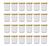 Argon Tableware Glass Jam Jars with Airtight Gold Lids - 250ml - Pack of 24 - Empty Screw Top Kitchen Storage Jar for Food, Honey, Spice, Pickling, Preserving, Candle Making