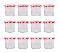 Argon Tableware Glass Jam Jars with Airtight Red Gingham Lids - 130ml - Pack of 12 - Empty Screw Top Kitchen Storage Jar for Food, Honey, Spice, Pickling, Preserving, Candle Making