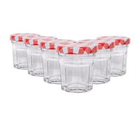 Argon Tableware Glass Jam Jars with Airtight Red Gingham Lids - 30ml - Pack of 6 - Empty Screw Top Kitchen Storage Jar for Food, Honey, Spice, Pickling, Preserving, Candle Making
