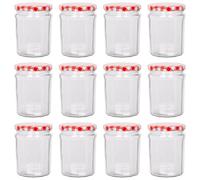 Argon Tableware Glass Jam Jars With Red Gingham Lids - 380Ml - Pack Of 12