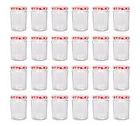 Argon Tableware Glass Jam Jars With Red Gingham Lids - 380Ml - Pack Of 24