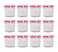 Argon Tableware Glass Jam Jars with Airtight Red Gingham Lids - 90ml - Pack of 12 - Empty Screw Top Kitchen Storage Jar for Food, Honey, Spice, Pickling, Preserving, Candle Making