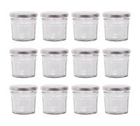 Argon Tableware Glass Jam Jars with Airtight Silver Lids - 90ml - Pack of 12 - Empty Screw Top Kitchen Storage Jar for Food, Honey, Spice, Pickling, Preserving, Candle Making
