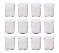 Argon Tableware Glass Jam Jars with Airtight White Lids - 150ml - Pack of 12 - Empty Screw Top Kitchen Storage Jar for Food, Honey, Spice, Pickling, Preserving, Candle Making