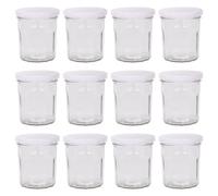 Argon Tableware Glass Jam Jars with Airtight White Lids - 250ml - Pack of 12 - Empty Screw Top Kitchen Storage Jar for Food, Honey, Spice, Pickling, Preserving, Candle Making