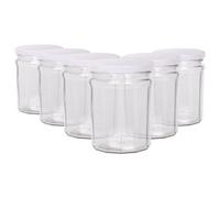 Argon Tableware Glass Jam Jars With White Lids - 380Ml - Pack Of 6, White