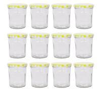Argon Tableware Glass Jam Jars With Yellow Gingham Lids - 250Ml - Pack Of 12