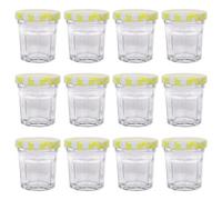 Argon Tableware Glass Jam Jars With Yellow Gingham Lids - 30Ml - Pack Of 12