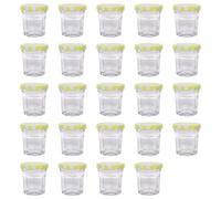 Argon Tableware Glass Jam Jars with Airtight Yellow Gingham Lids - 30ml - Pack of 24 - Empty Screw Top Kitchen Storage Jar for Food, Honey, Spice, Pickling, Preserving, Candle Making