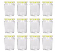 Argon Tableware Glass Jam Jars With Yellow Gingham Lids - 380Ml - Pack Of 12