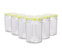 Argon Tableware Glass Jam Jars With Yellow Gingham Lids - 380Ml - Pack Of 6