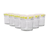 Argon Tableware Glass Jam Jars with Airtight Yellow Gingham Lids - 90ml - Pack of 6 - Empty Screw Top Kitchen Storage Jar for Food, Honey, Spice, Pickling, Preserving, Candle Making