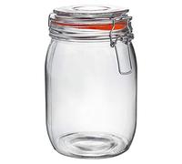 Argon Tableware Glass Jar with Airtight Metal Clip Lid - 1000ml/33.8oz - 1 Pack - 4 Colour Seals - Large Kitchen Storage Container Round Preserving Jar for Pickling, Chutney, Jam, Coffee