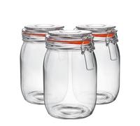 Argon Tableware Glass Jars with Airtight Metal Clip Lid - 1000ml/33.8oz - 6 Pack - 4 Colour Seals - Large Kitchen Storage Container Round Preserving Jar for Pickling, Chutney, Jam, Coffee