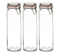 Argon Tableware Glass Jars with Airtight Metal Clip Lid - 2000ml/70.3oz - Pack of 6-4 Colour Seals - Extra Large Storage Container Round Preserving Jar for Pasta, Spaghetti, Linguine & Breadsticks